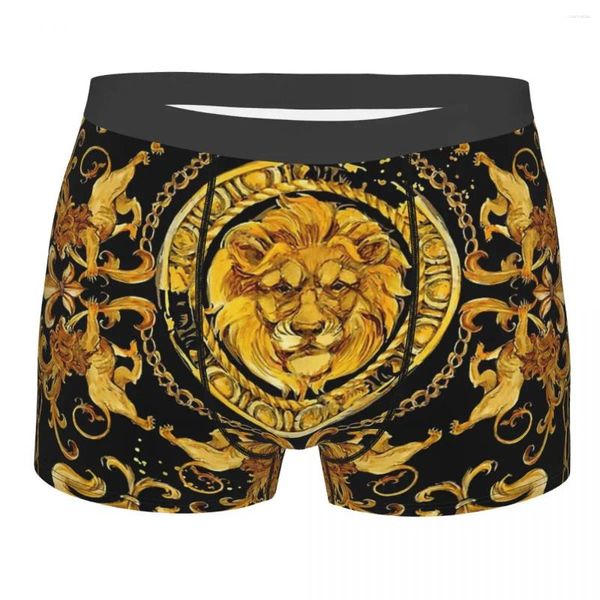 Cuecas leão dourado e ornamento de damasco (2) calcinha de algodão masculina roupa interior sexy shorts boxer briefs