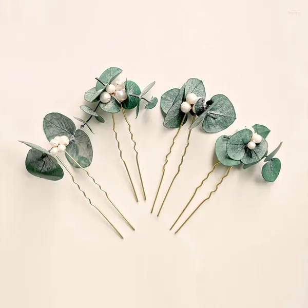 Fiori decorativi Forcine per capelli fatte a mano Foglie di eucalipto reale essiccate Vegetazione da sposa Decorazioni per matrimoni Boho Perna di eucalipto