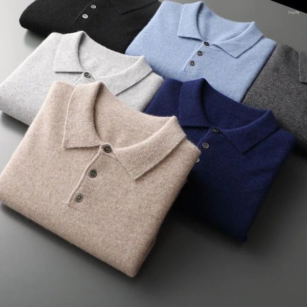 Herren-Poloshirts, Winter-Pullover aus festem Kaschmir mit Polokragen, schmale Passform, warmer Strickpullover aus Wolle