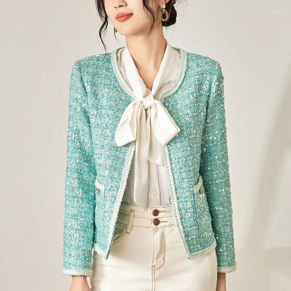 Jaquetas femininas 30% lã tweed vintage jaqueta outono manga longa casaco senhora do escritório moda terno casacos fino elegante para mulher