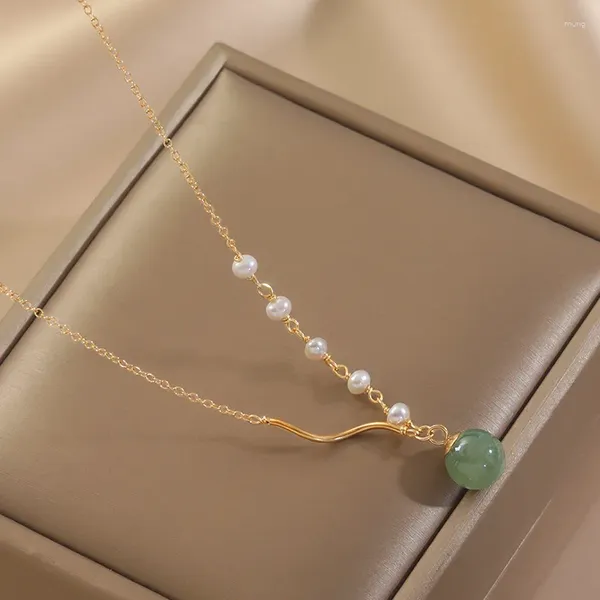 Anhänger Halsketten VOQ Luxus Mode Hetian Smaragd Perle Halskette Damen Schlüsselbein Kette Silber Farbe Schmuck Geschenk