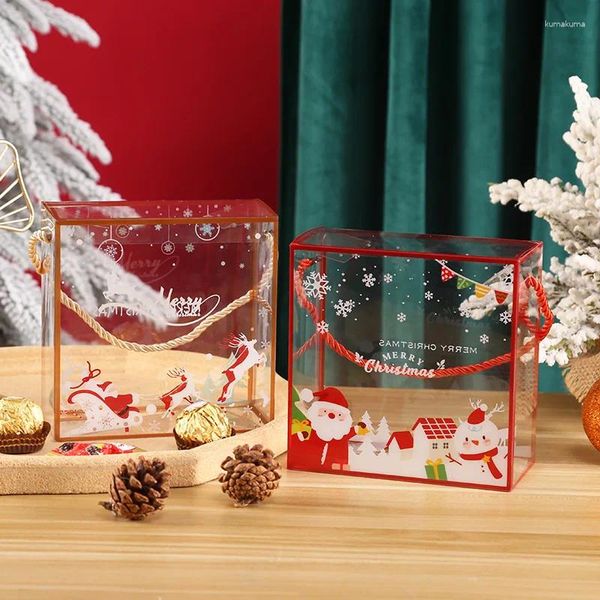 Geschenkpapier 2 Stück Weihnachten Cartoon Transparent PVC Einkaufstasche Kinder Süßigkeiten Kuchen Schokolade Lebensmittel Aufbewahrungsbeutel Festival Party