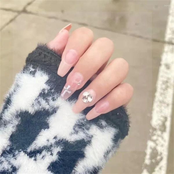 Unhas falsas strass pérola jóias doce destacável bonito imprensa em suprimentos de unhas wearable longo falso diy manicure