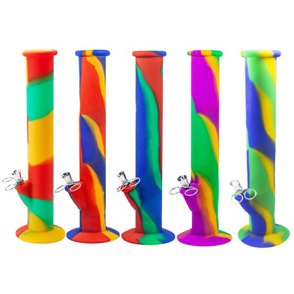 Narghilè in silicone Bong da 14 pollici Camouflage con molti colori tubo in silicone per acqua Dab Rig con ciotola in vetro per fumare tabacco Olio con raccordi in metallo