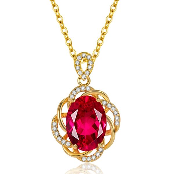 Verlobungsschmuck: Halskette mit Rubin-Anhänger und Diamanten aus 14-karätigem Roségold. Kette im Lieferumfang des Anhängers enthalten.