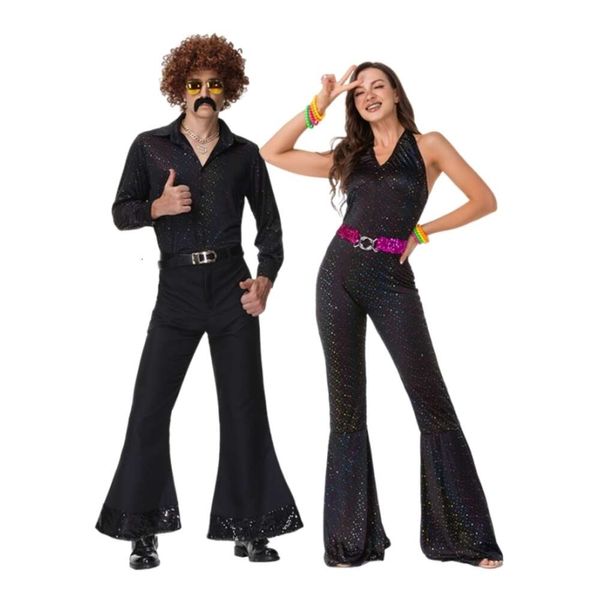 Traje de halloween feminino designer cosplay traje de halloween adulto 70's disco lantejoulas casal traje bar boate traje