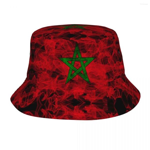 Berets Marroquino Bandeira Marrocos Bucket Chapéus para Mulheres Homens Vocação Floppy Chapéu Hip Hop Dobrável Ao Ar Livre Pesca Getaway Headwear