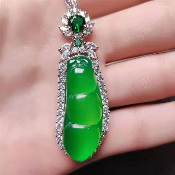 Hangers Fijne Sieraden Natuurlijke Groene Jade Smaragd Bonen Kettingen Sterling Zilver 925 Voor Vrouwen Charm Gift