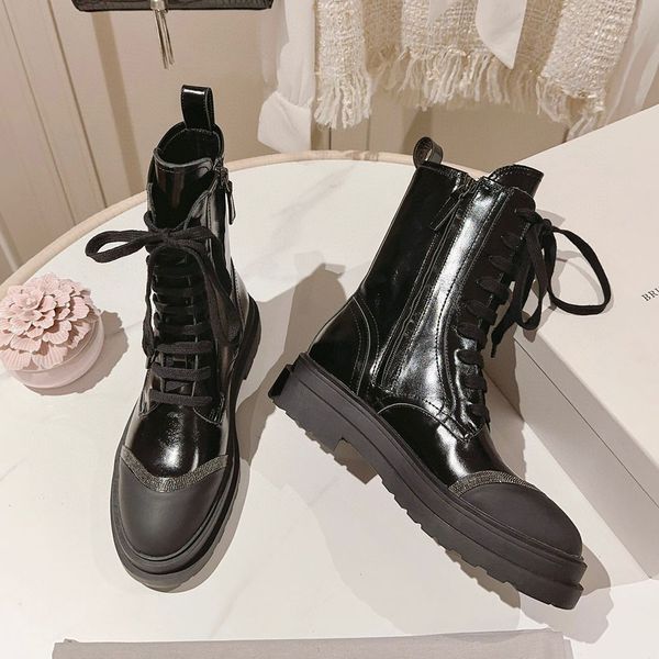 Neue Martin Boots Damen-Stiefel mit mittlerer Wade, Wildleder-Retro-Leder-Bikerstiefel, kurze Stiefel im britischen Stil mit Reißverschluss, braune flache Biker-Stiefel, Größe 35–42