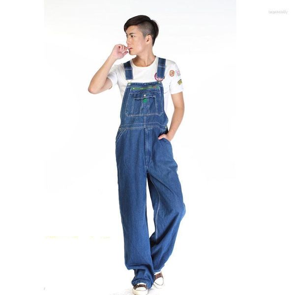 Jeans masculinos macacão masculino macacão tamanho grande cinta calças retas azul mais roupas de trabalho mais tamanhos 30-48 50men's