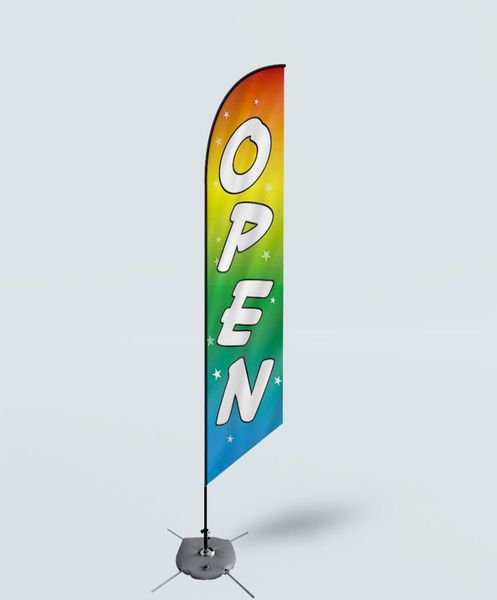 Promoção personalizada bandeira de penas de praia aberta 110g de malha de poliéster swooper banner impressão digital 2568284