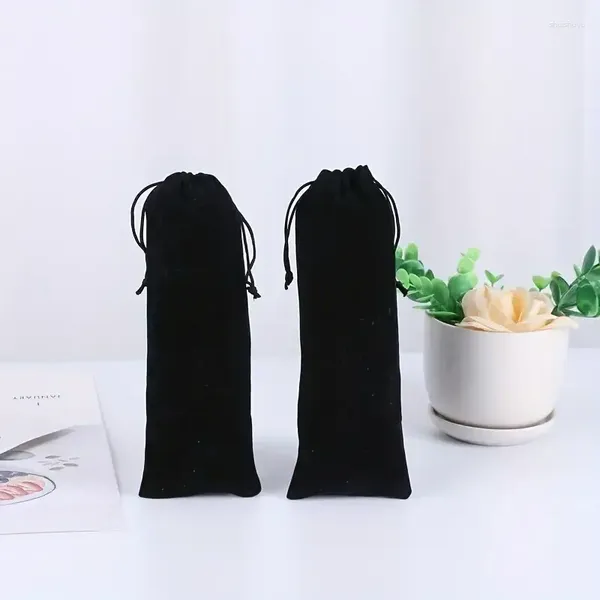 Sacos de armazenamento 10 pc Mult-use Black Flanelette Bag Drawstring Bolsa Selfie Stick Óculos Longos 26x8cm