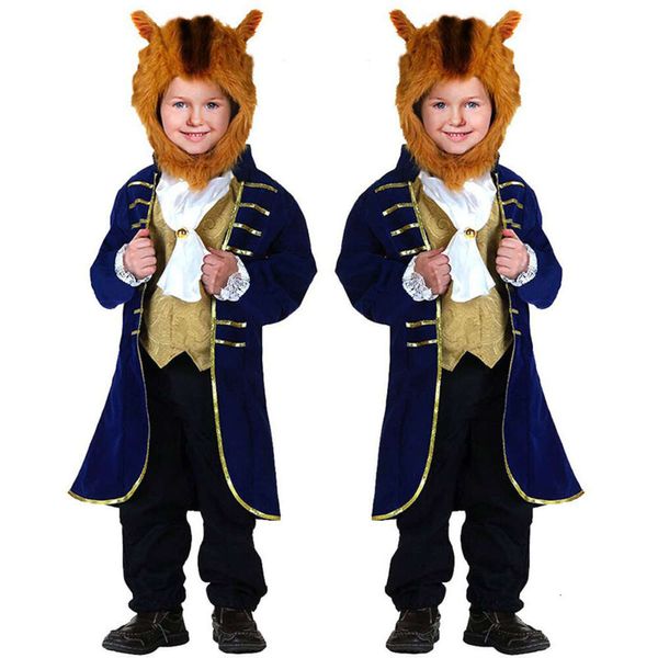 Costume cosplay per bambini La bella e la bestia per bambino Principe Adam Vestiti uniformi Cappello completo Costumi per feste di Halloween