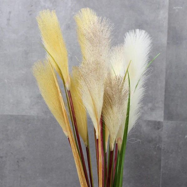 Flores decorativas 3 tamanhos grandes grama de pampas amarelo cinza branco buquê artesanal com folhas para decorações de natal decoração de casamento para casa