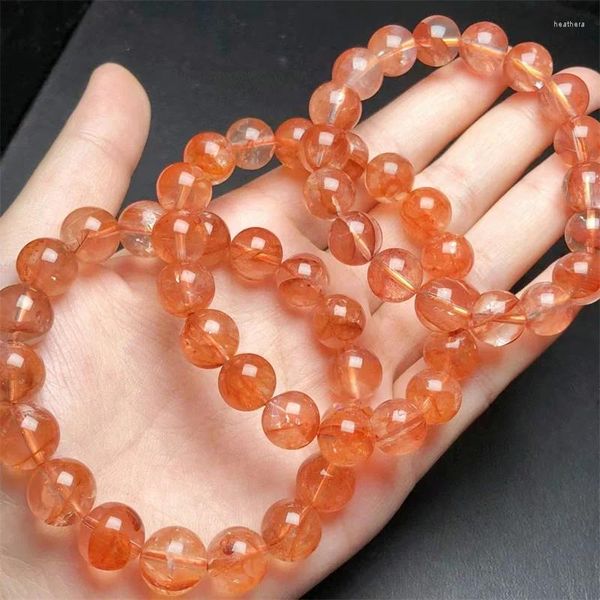 Link pulseiras natural vermelho fogo quartzo hematóide pulseira redonda grânulo cristal reiki cura pedra moda jóias presente 1 pçs 10/12mm