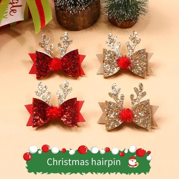 Accessori per capelli Corno di cervo natalizio Glitter Forcina per ragazze Donna Moda Anlter Bow Clip Barrettes Regalo di Natale
