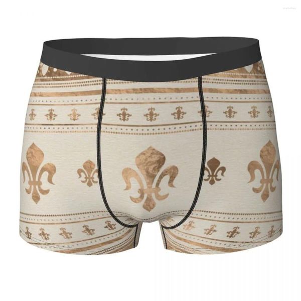 Cuecas flor-de-lis pastel ouro homem roupa interior boxer shorts calcinha moda respirável para masculino s-xxl