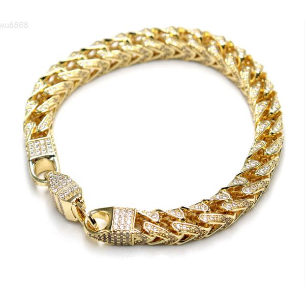 Nuovi prodotti di vendita caldi Hiphop Luxury Keel Texture Jewelry Diamond Cuban Link Chain Bracciale in oro 18 carati per donna uomo