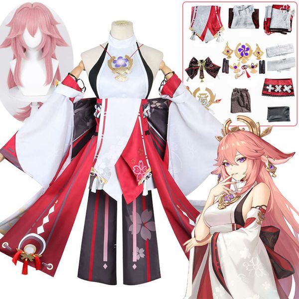 Cosplay yae miko traje jogo genshin impacto feminino sexy vestido acessórios peruca terno trajes de halloween natal roupas