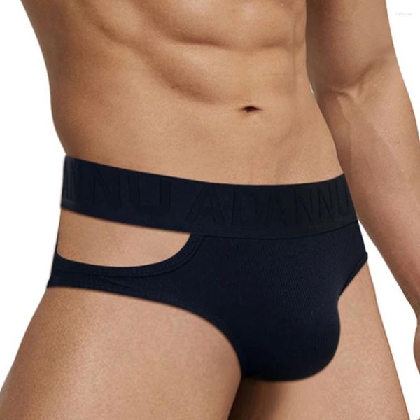 Cuecas sexy homens roupa interior briefs grande bolsa u troncos convexos cintura baixa calcinha oca fio macio tanga respirável estiramento lingerie