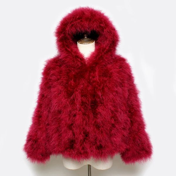 Модная сексуальная куртка из натурального страусиного меха с капюшоном, 100% натуральное турецкое меховое пальто, женское теплое мягкое повседневное пальто с длинными рукавами