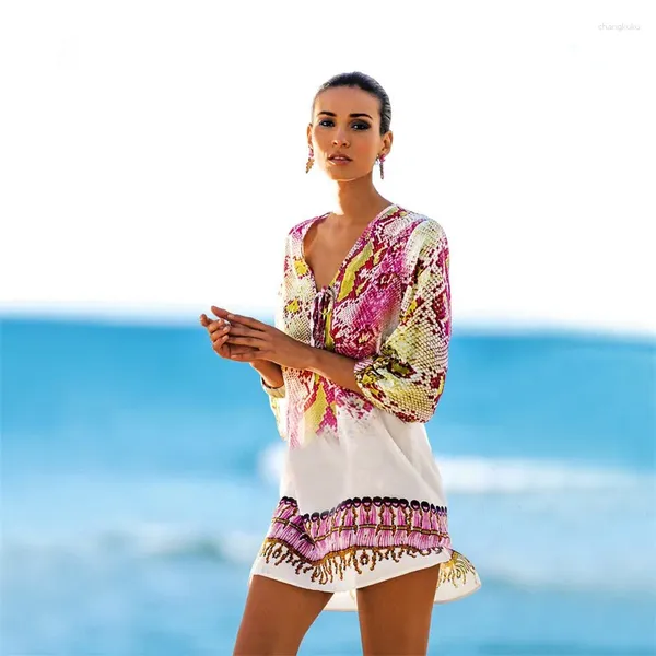 Roupa de banho feminina praia vestido cover-up bikini chiffon cobra impressão moda cor maiô