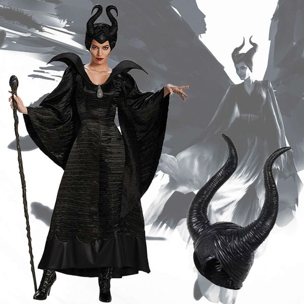 Cosplay Film Kostüm Hexe Maleficent Kleidung Kleid Helm Anzug Halloween Party Kostüme für Frauen