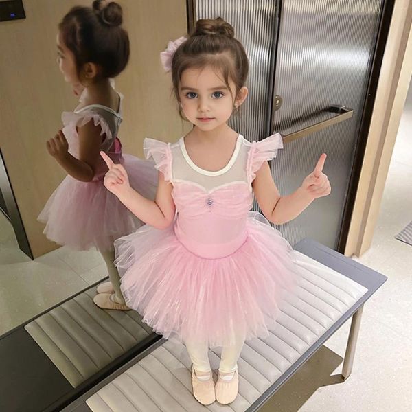 Abiti da bambina Bambina con maniche in paillettes Tulle con volant Abito da ballerina Princess Dance Christmas Kids Plaid