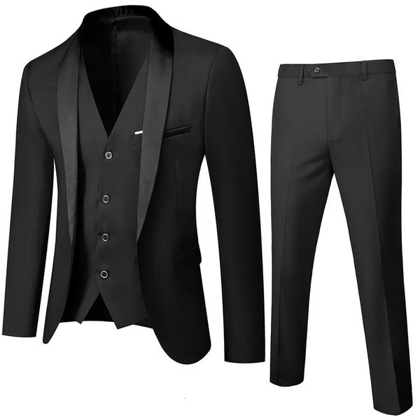 Vestido de baile de casamento masculino jaqueta + calças + regata conjunto masculino ultra fino ajuste smoking casaco masculino personalizado estilo britânico roupas de beleza 231023