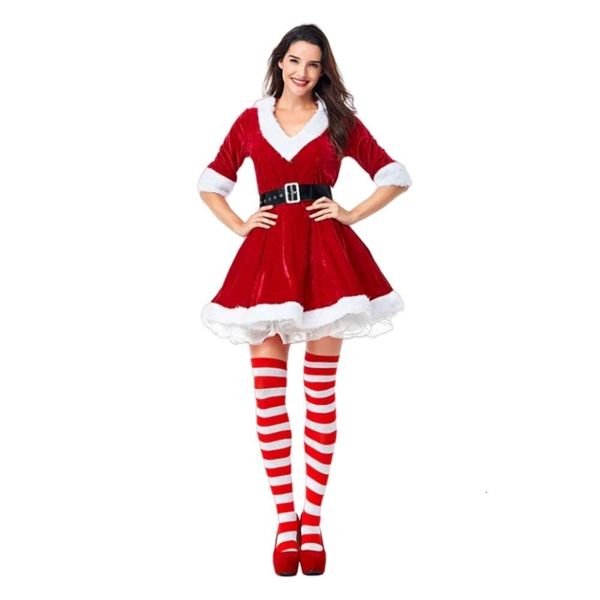 Cosplay traje de natal feminino designer cosplay traje roupas pengpeng vestido de princesa cintura festa estilo santa