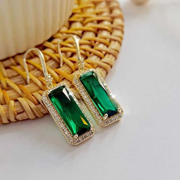 Orecchini pendenti moda semplice rettangolare verde CZ pietra goccia zirconi gioielli da donna piuttosto adorabile colore oro