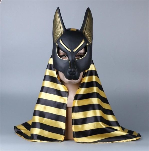 Masque facial égyptien Anubis Cosplay, tête de loup, chacal, animaux, accessoires de mascarade, fête d'halloween, bal costumé 2208127901854