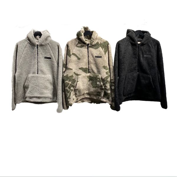 uomo Moda giacche invernali in pile spesso mezza zip felpa da donna Camouflage uomo mezza zip pullover pullover nero tasca con O-collo Cappotto invernale in lana giacca firmata