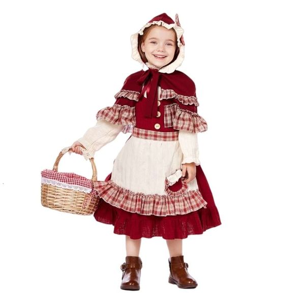 Cosplay traje de natal feminino designer cosplay traje infantil chapeuzinho vermelho traje palco drama desempenho lolita macio menina estilo natal rendas