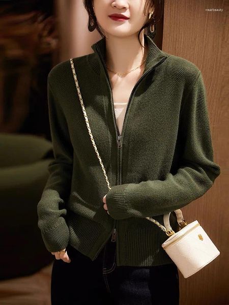 Malhas femininas 2023 cashmere cardigan casual outono/inverno coreano duplo zíper casaco superior