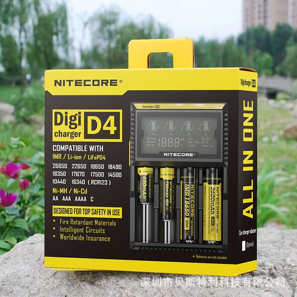% 100 orijinal orijinal Nitecore D4 18650 26650 4 yuvalı Akıllı Şarj Cihazı Nikel Hidrojen/Lityum İyon Pil Şarj Cihazı DHL Teslimat