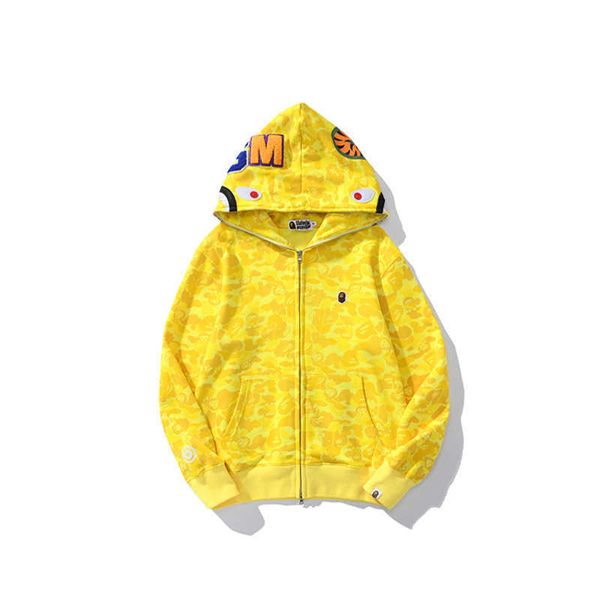 Chaopai Shark Head Camo Yellow Zipper Maglione per uomo e donna Coppia casual con cappuccio Cappotto con cappuccio