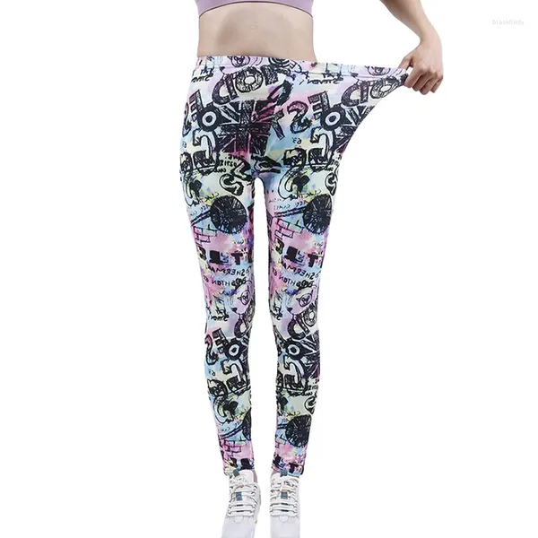 Kadın Tayt Visnxgi Kadın Mektup Graffiti Baskılı Egzersiz Elastik Giysiler Jeggings Fitness Leggins Çiçek Desen Spor Pantolon