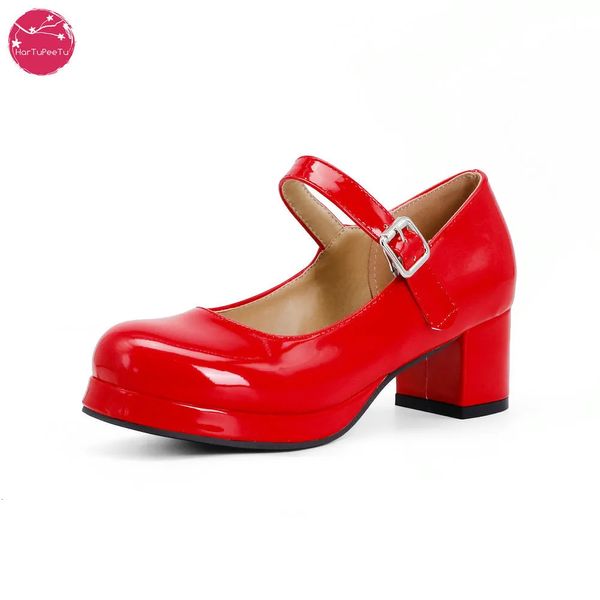 Sapatos de vestido casamento nupcial tamanho grande doce lolita meninas vermelho preto fivela decoração casual mary janes plataforma sapatos mulheres estilo gótico 231023