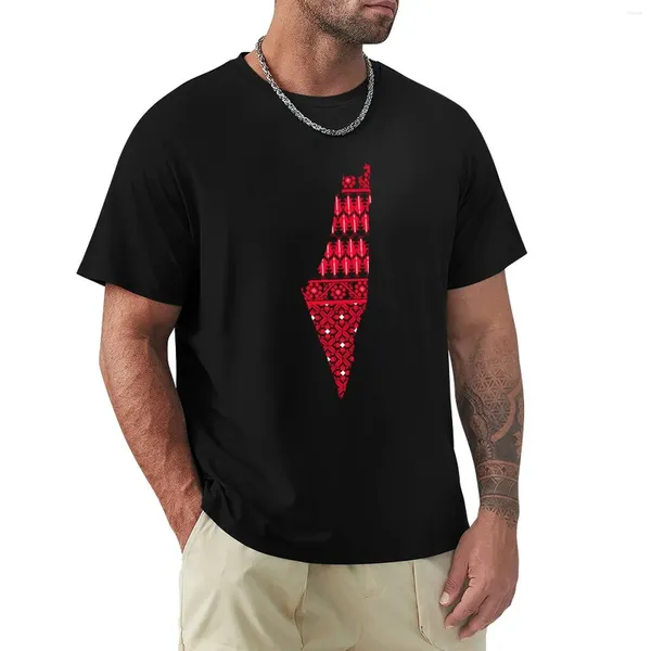 Polos Palestinos Masculinos Keffiyeh | Palestina mapa tatreez padrão camiseta oversized verão topo liso preto camisetas masculinas