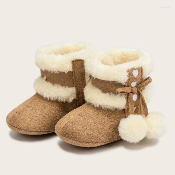 Сапоги Baywell, зимние детские зимние ботинки для маленьких мальчиков и девочек, флисовая обувь на мягкой подошве с помпонами для первых ходунков, флисовая обувь для малышей, От 0 до 18 месяцев