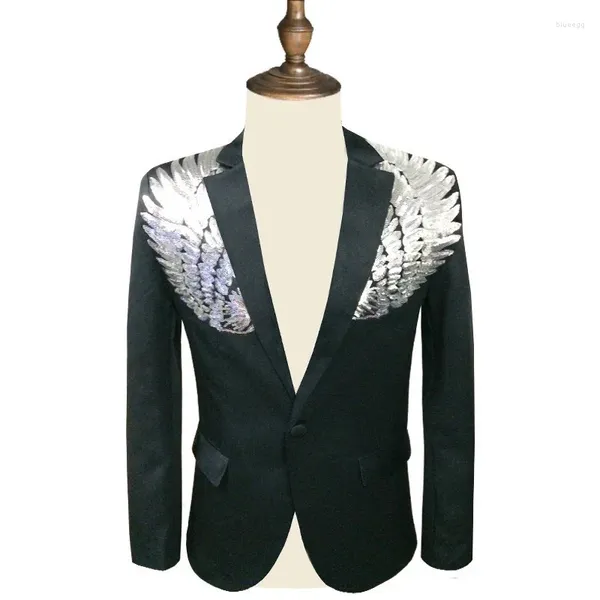 Ternos masculinos homens lantejoulas blazer asa masculino fino ajuste terno jaqueta homme ouro prata palco dj stagewear