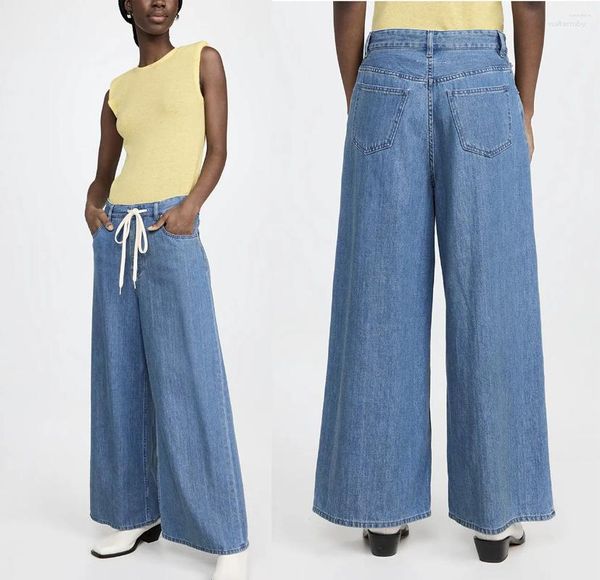 Damenjeans Damen 2023 Frühling und Sommer dünne hoch taillierte himmelblaue Kordelzug lose weite Bein-Neun-Punkt-Hose für Damen