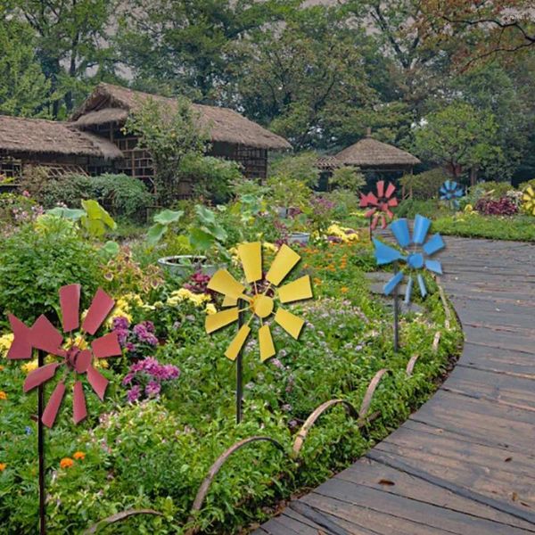 Decorações de jardim cataventos artesanais paisagismo portátil ao ar livre estaca ferro gramado moinho de vento pátio varanda quintal giradores de vento suprimentos agrícolas