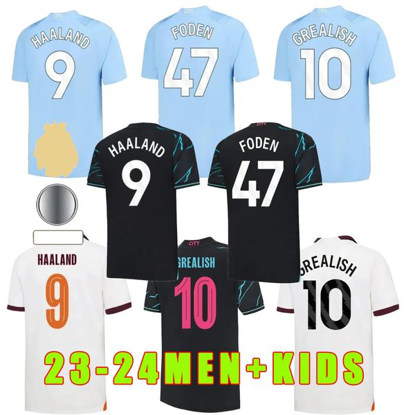 Personalizado 23 24 Haaland Soccer Jerseys 2023 2024 Mans Cities Grealish Sterling Mahrez De Bruyne Foden Rodrigo Camisa de Futebol Homens Kit Kit Uniforme Campeões