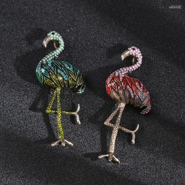 Broches moda feminina vintage cristal bonito flamingo para mulheres luxo cor de ouro liga animal broche pinos de segurança