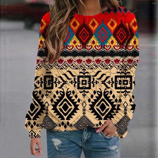 Damen Hoodies Western Aztec Ethnic Sweatshirts Geometrischer 3D-Druck Damen Retro Hoodie Übergroße Pullover Harajuku Tops Damenbekleidung