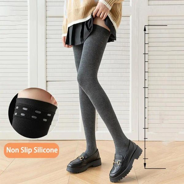 Meias femininas 1 par 80cm estilo japonês longo cor sólida alta elasticidade silicone coxa meias outono inverno sobre o joelho