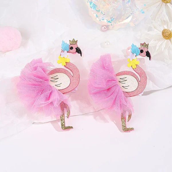 Accessori per capelli 2/4 pezzi Clip di fenicotteri glitterati per bambini Ragazze Fiore orecchie soffici Forcine Barrettes Ricamo Farfalla Copricapo