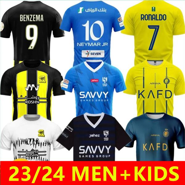 23 24 Benzema Al Ittihad Camisas de futebol 2023 2024 Al Hilal Saudita RONALDO NEYMAR JR KANTE Homens Kit Infantil Camisas de futebol